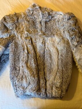 Vintage Gray Rabbit Fur Jacket - Plush Short Coat kids size 10